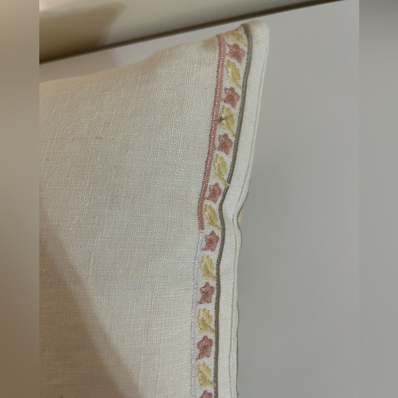 Ralph Lauren Kathryn Embroidered Cream Linen Pillow French Country Style - Picture 5 of 7
